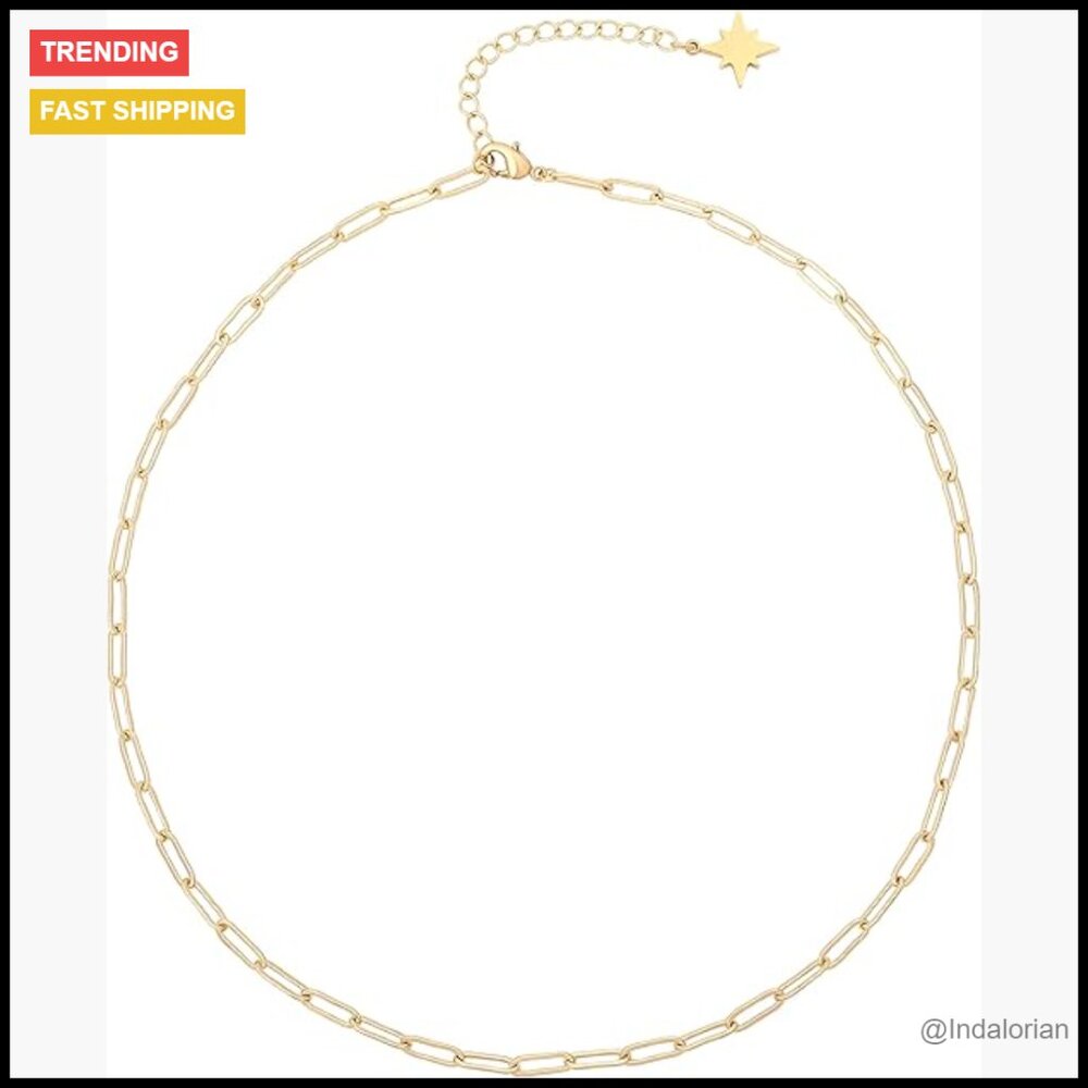 18k Gold Plated Paperclip Chain Choker With Freshwater Cultured Biwa Pearl